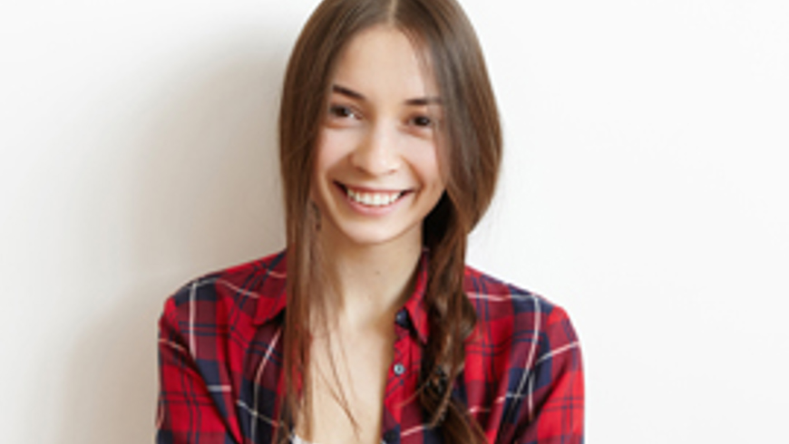 no 61 girl checked shirt white background