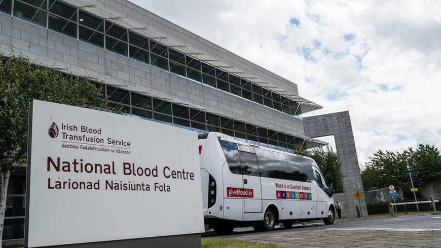 IBTS NBC building with blood van 2022