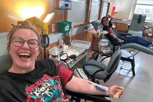 staff donate blood during the Metallica campaign