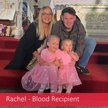 Rachel who recieved blood transfusions, pictured with her family